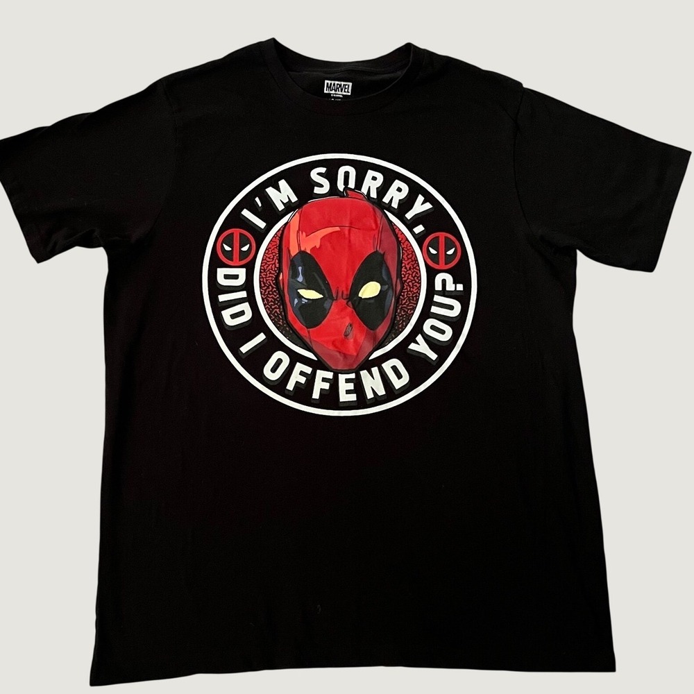 Marvel Deadpool T-Shirt Black Graphic Offend You Sarcastic Tee Large
